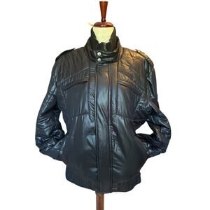 Guess Puffer Bomber Jacket |‎ Black Quilted | Warm Casual Outerwear | Size XL